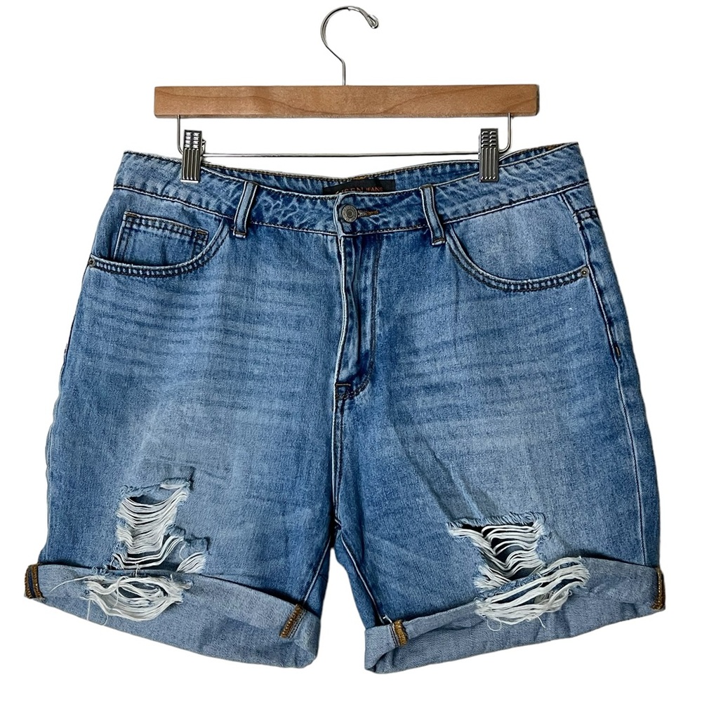 Risen Jeans | Distressed high rise cuffed denim shorts size large